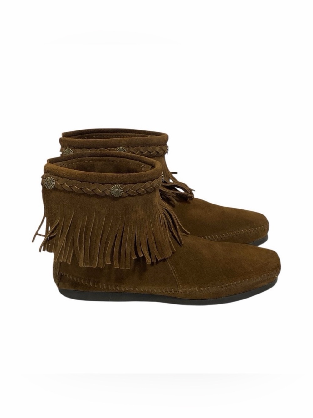 Minnetonka Hi-Top Fringe Brown Suede Ankle Boots - NWOT - Women’s 9